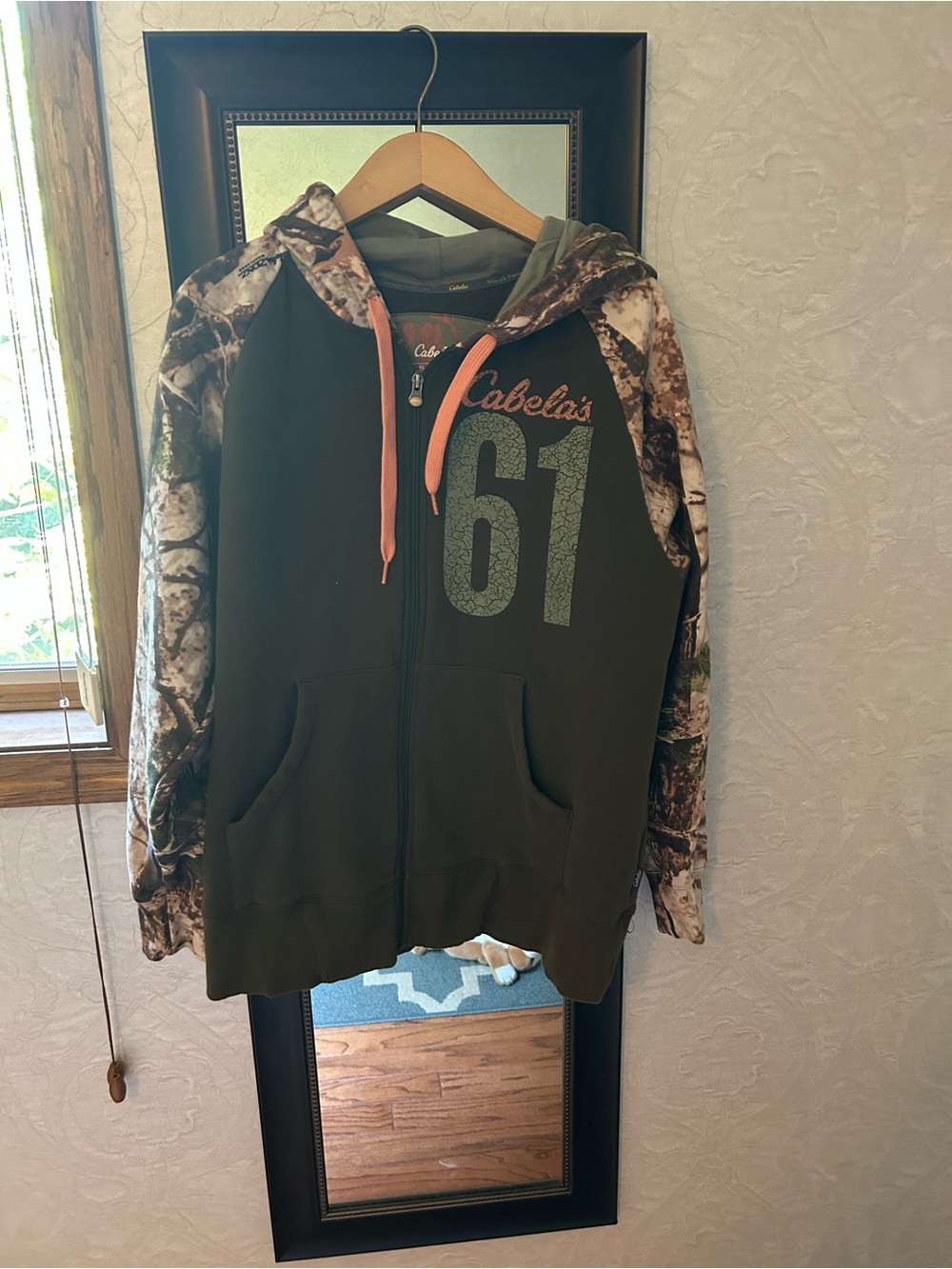 Cabela's Olive Green Camo Hoodie with Orange  Accent
